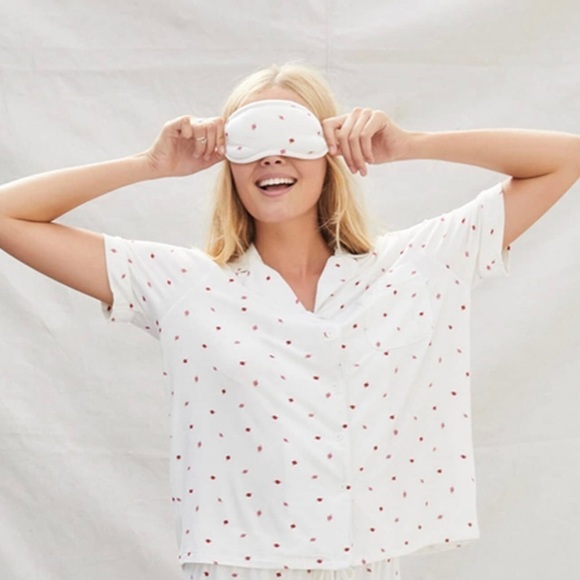 PacSun L.A Hearts Flower Print Eye Mask Pajama Top Set Women’s Size S - Picture 2 of 12